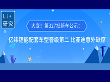 Li+研究│大變！第327批新車公示：億緯鋰能配套車型晉級第二 比亞迪意外缺席  